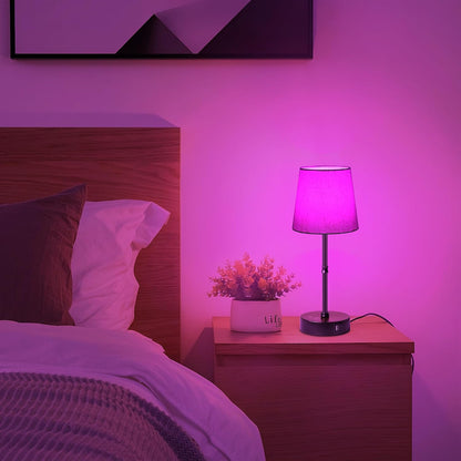 Ascher Small Bedside Table lamp, RGB Color Changing Lamps, 3 Color Temperatures, Dimmable Nightstand Lamp with USB C+A Ports, Touch Desk Lamp for Bedroom Living Room, H11.4in(Flaxen Shade)