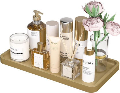 Small Bathroom Vanity Tray for Countertop Makeup Perfume Jewelry Decor Candle Keys, Small Black Kitchen Tray for Soap Dispenser Spice Bamboo Toilet Tray 7.9" L x 4" W x 0.79" H