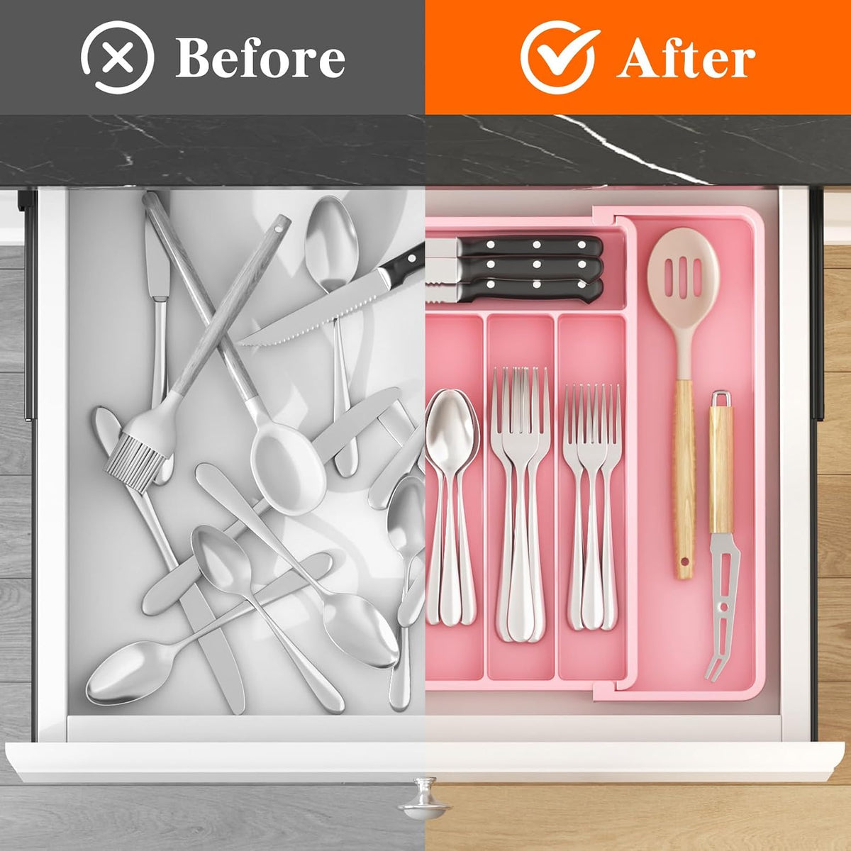 Expandable Silverware Drawer Organizer, Kitchen Utensil Tray