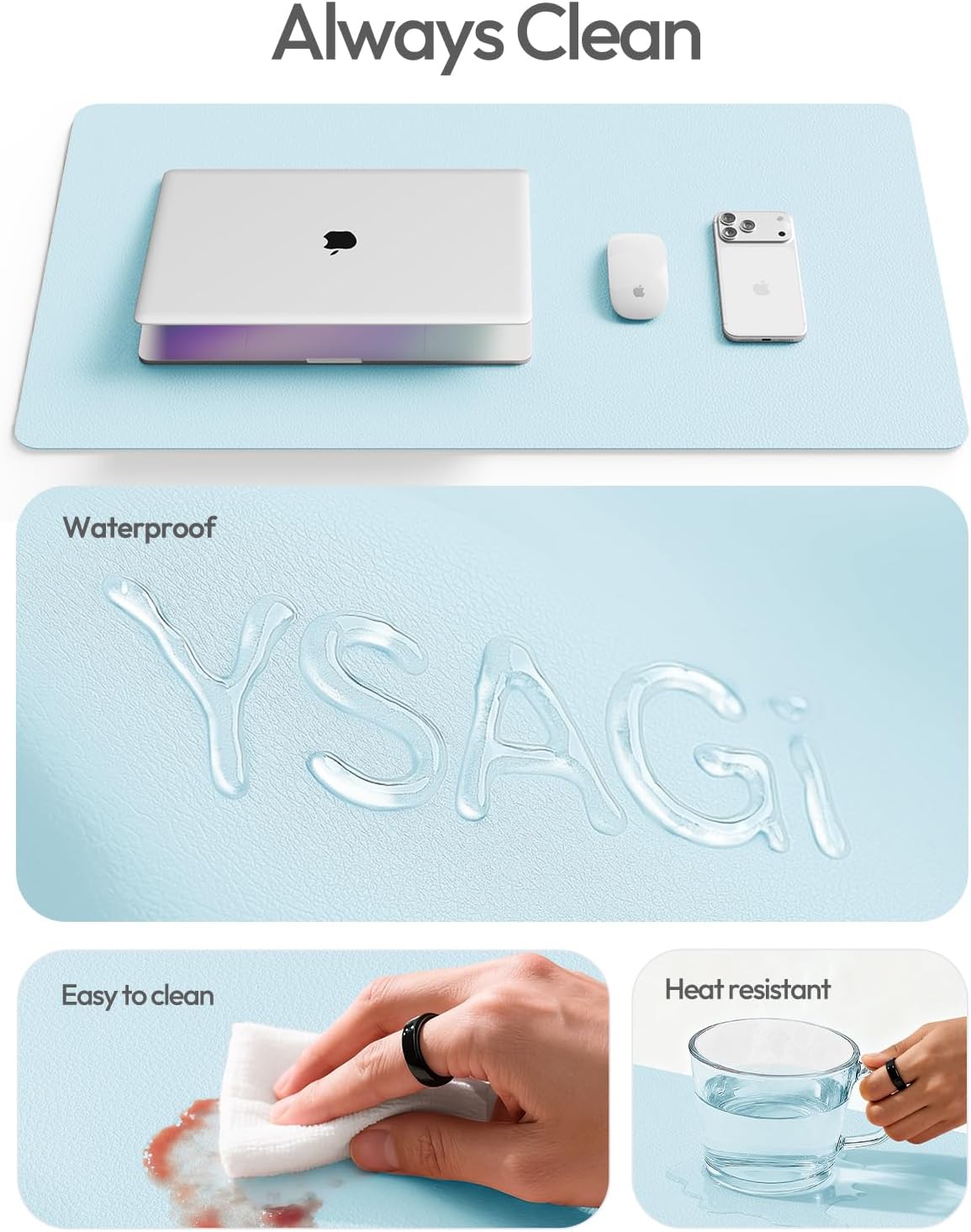 YSAGi Leather Desk Pad Protector, Office Desk Mat, Large Mouse Pad, Non-Slip PU Leather Desk Blotter, Waterproof Laptop Desk Writing Pad for Office and Home (23.6" x 13.8", Eggshell) - Colors B