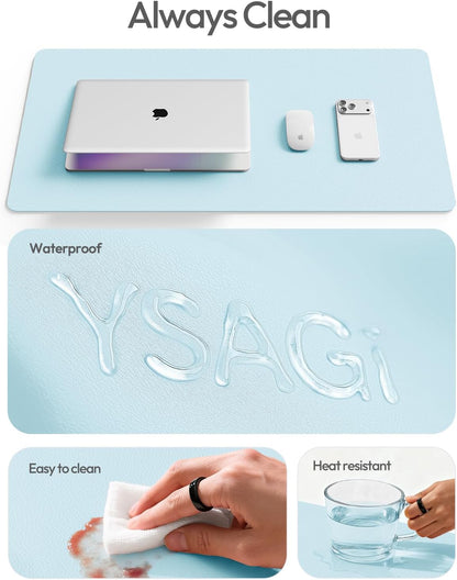 YSAGi Leather Desk Pad Protector, Office Desk Mat, Large Mouse Pad, Non-Slip PU Leather Desk Blotter, Waterproof Laptop Desk Writing Pad for Office and Home (23.6" x 13.8", Eggshell) - Colors B