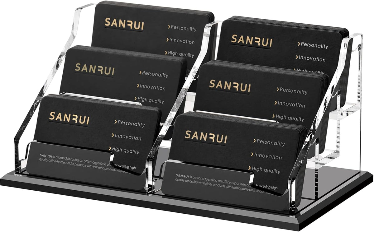 Black Business Card Holder for Desk 1 Slot Clear Acrylic Horizontal