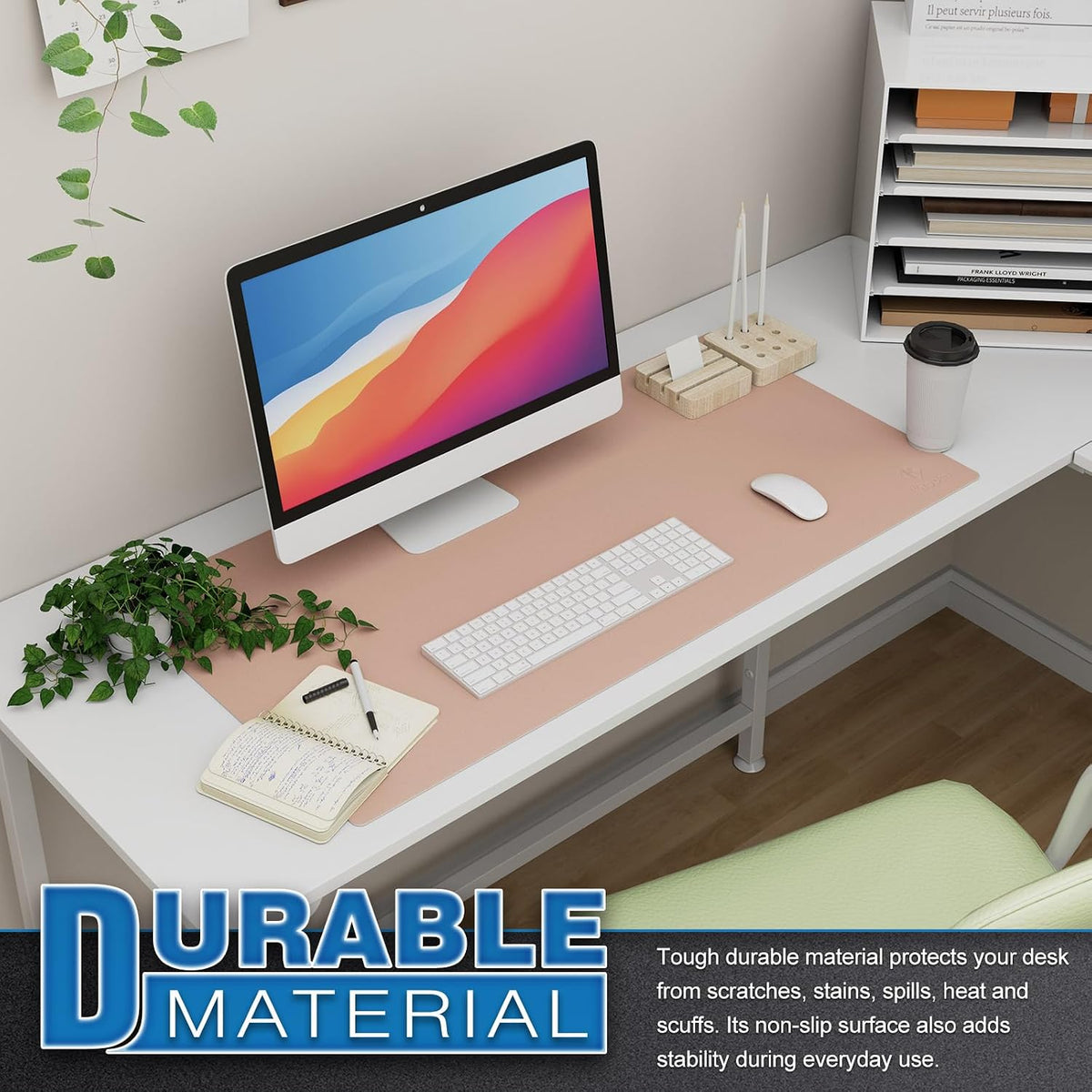 K KNODEL Large Office Leather Desk Mat, Mouse and Keyboard Pad, Computer and Laptop Mat, Desktop Protector and Cover, Writing Pad and Blotter (31.5"x15.7", Black)