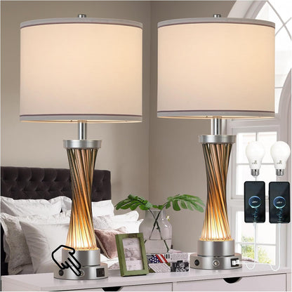 Small Bedside Table Lamp for Bedroom - Reading Desk Lamp with 3 Color Temperatures，15.5" Nightstand Ceramic Lamp with Fabric Shade for Kids Room,Living Room,Dorm,Home Office (Green)