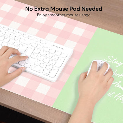 Checkered Pattern Desk Pad Protector, 35.5 x 13'' Aesthetic Mouse Mat for Desktop, Waterproof PU Leathe Non-Slip Desk Writing Pad for Office and Home, Green and Purple