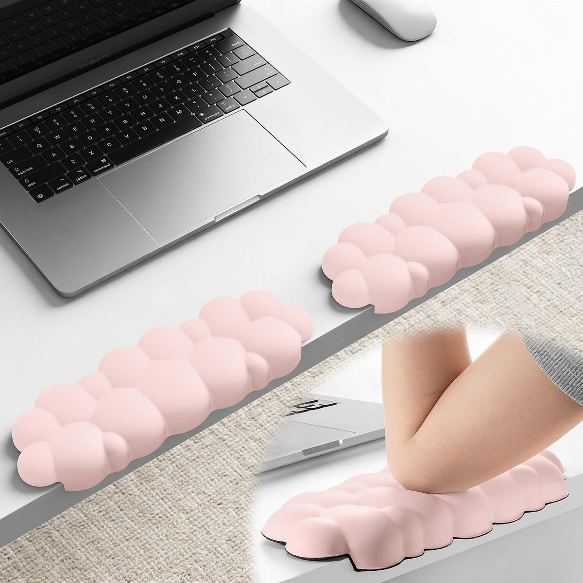 Laborio Elbow Pad for Desk, 2-Pack L-Shaped Desk Edge Arm Rest Cloud Wrist Rest, Non-Slip Memory Foam Wrist Pads, Black Wrist Support for Keyboard, Mouse, Laptop