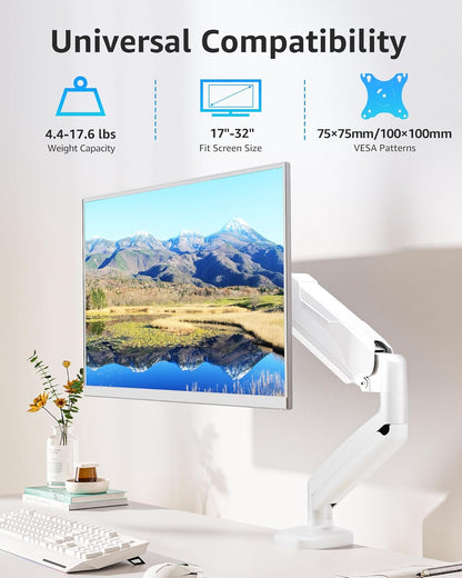Dual Monitor Stand fits up to 32 inch, 4.4-19.8 lbs Computer Screens, Dual Monitor Desk Mount Height Adjustable, Monitor Arms for 2 Monitors, Home Office VESA Mounts, Freelift White