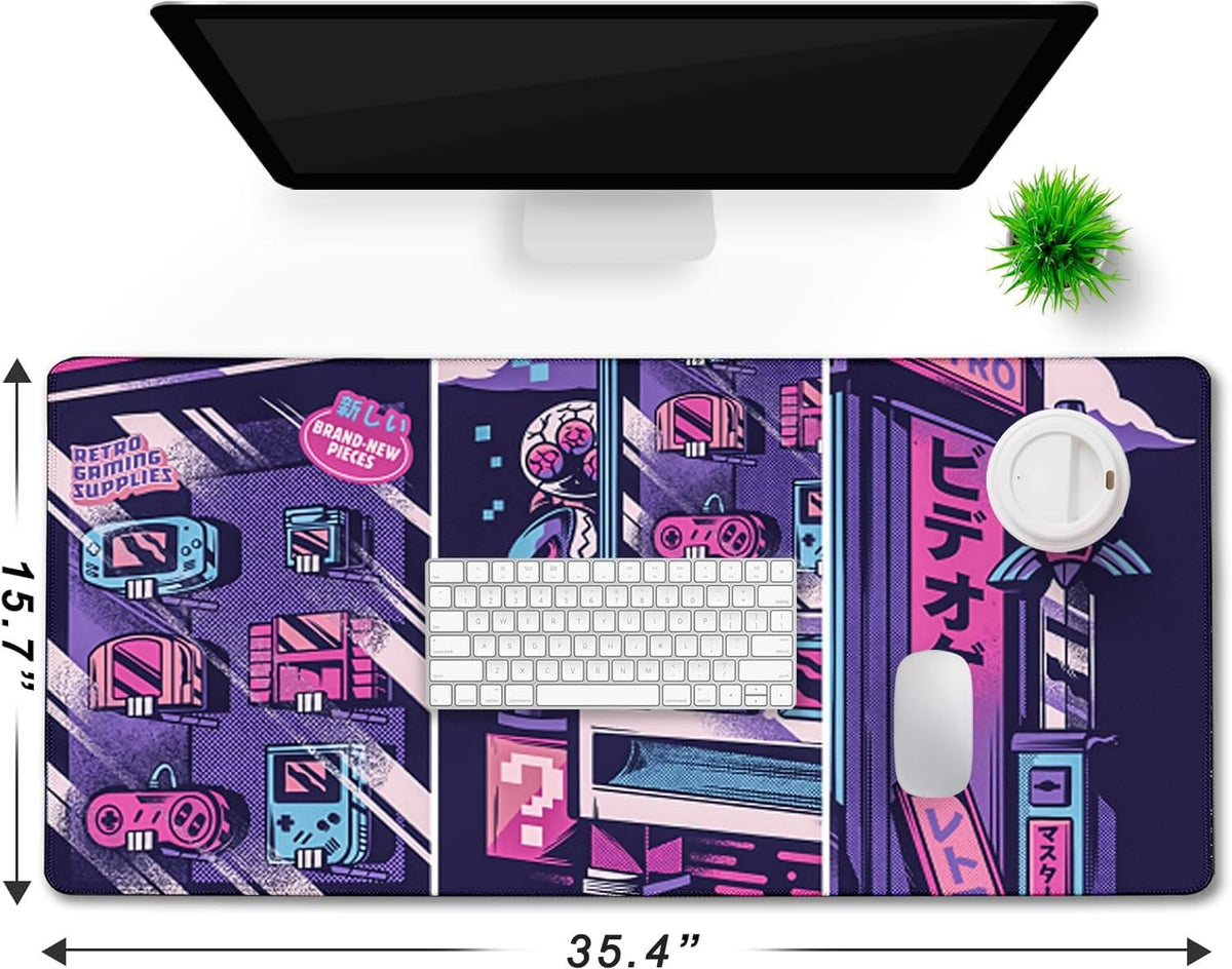 31.5" x 15.7" Waterproof Fabric Desk Pad, Rubber Anti-Slip Base, Stitched Edges No Curling, Fits Laptop Keyboard and Mouse, Smooth Office Mat Large Mouse Pad for Work Game, Black