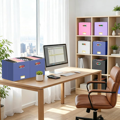 BALEINE File Organizer Box, Cardboard File Folder Organizer with Handle for Letter Size, Portable Collapsible Hanging Filing Box for Home Office Document Storage (2 Pack, Black)