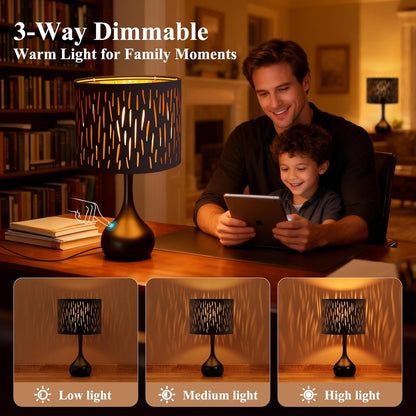 ONEWISH Touch Bedside Lamp for Bedroom, 3-Way Dimmable Farmhouse Table Lamps for Nightstand with Fabric Shade, Desk Lamp for Kids Reading, Home Office