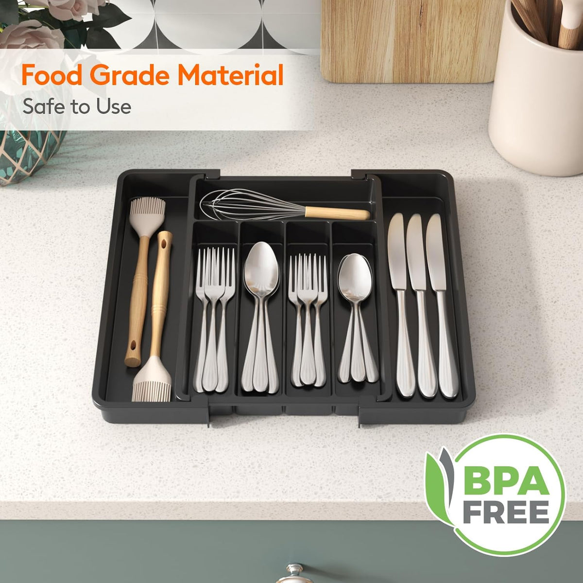 Expandable Silverware Drawer Organizer, Kitchen Utensil Tray