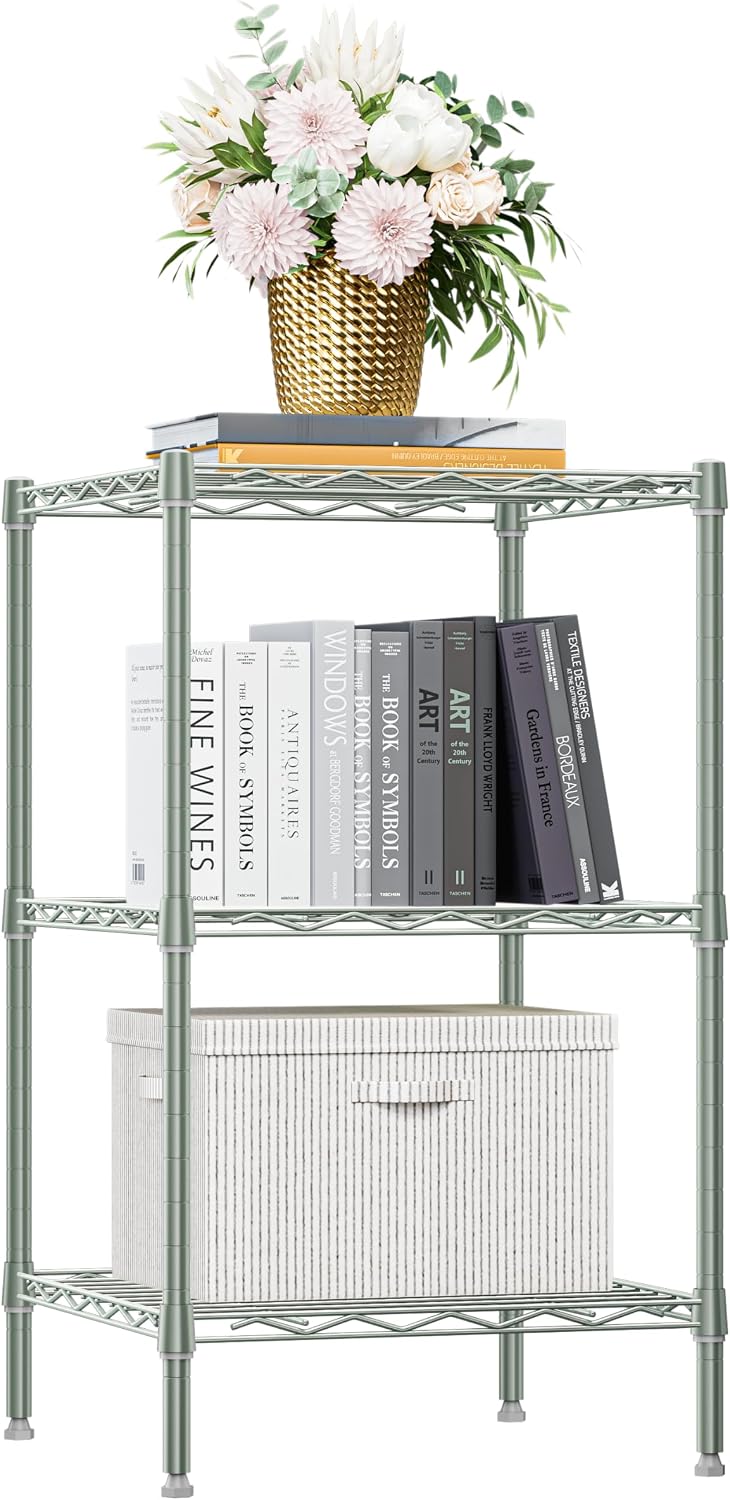 M MZG 450 lbs Steel Storage Shelving 3-Tier Utility Shelving Unit Steel Organizer Wire Rack for Home,Kitchen,Office (11.8" D x 17.7" W x 26.3" H) - Colors B