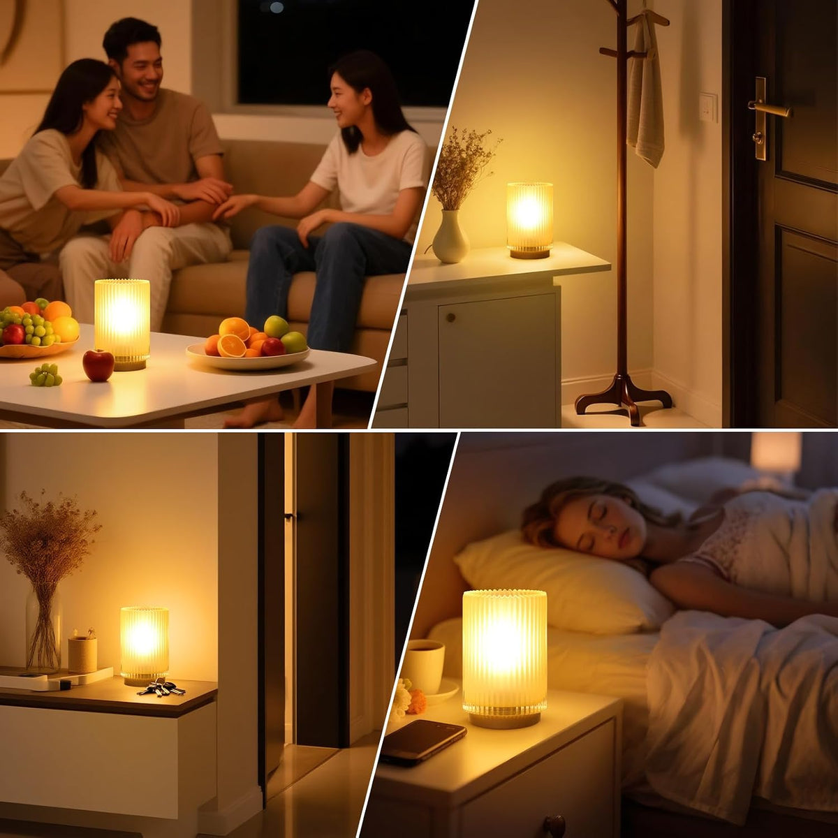 Battery Operated Lamp, Cordless Table Lamp with Timer, Desk Bedside Lamps with LED Warm Light, Glass Small Table Lamp for Bedroom, Bathroom, Living Room, Home Decor - Amber