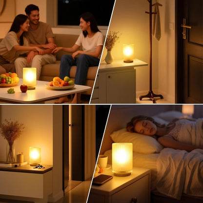 Battery Operated Lamp, Cordless Table Lamp with Timer, Desk Bedside Lamps with LED Warm Light, Glass Small Table Lamp for Bedroom, Bathroom, Living Room, Home Decor - Amber