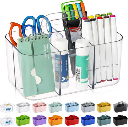 Multiuse Caddy Organizer with Handle, Portable Divided Plastic Tote Bin - Art Craft, Stationary Pen Marker Crayons, Makeup Hair Supplies Storage - Bathroom, Classroom, Dorm, Office, Desk Holder -Black