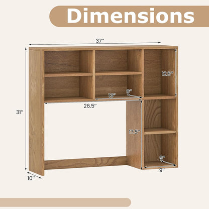 Desktop Bookshelf, Countertop Storage Hutch with 5 Shelves for Computer Desk, Desk 3-Tier Display Rack, Multipurpose Wood Desktop Hutch Storage Organizer for Dorm Office Home