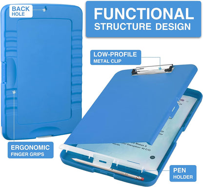 Clipboard with Storage, Clip Board 8.5 x 11 with Pen Holder, High Capacity Plastic Organization Case Box for Letter Legal A4 Size Paper, Nurses Teachers Must Haves, School & Office Supplies