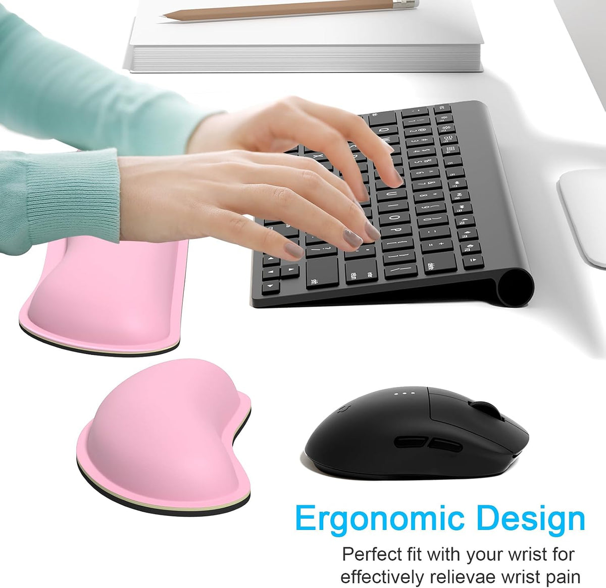 Mouse Wrist Rest, Ergonomic Memory Foam Mouse Wrist for Computer Desk Mats Support, PU Leather Hand Rest Pad Cushion for Gaming, Laptop, Men, Women, Pain Relief & Easy Typing, Black