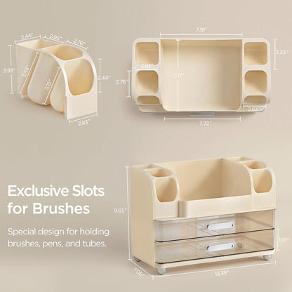 HBlife Makeup Organizer for Vanity with Brush Holder, Large Bathroom Countertop Cosmetic Organizer Skin Care Storage, Easy to Store Lipsticks, Nail Polishes, Perfumes, Eyeshadow Palettes, All White