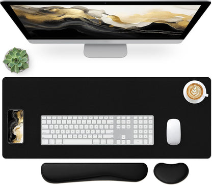 Bloss Leather Desk Pad and Keyboard Wrist Rest, Large Mouse Pad + Keyboard Pad+Mouse Wrist Support, Non-Slip Desk Mat Protector for Office, Home(31.5×15.7 Inches,Beige) - Colors B
