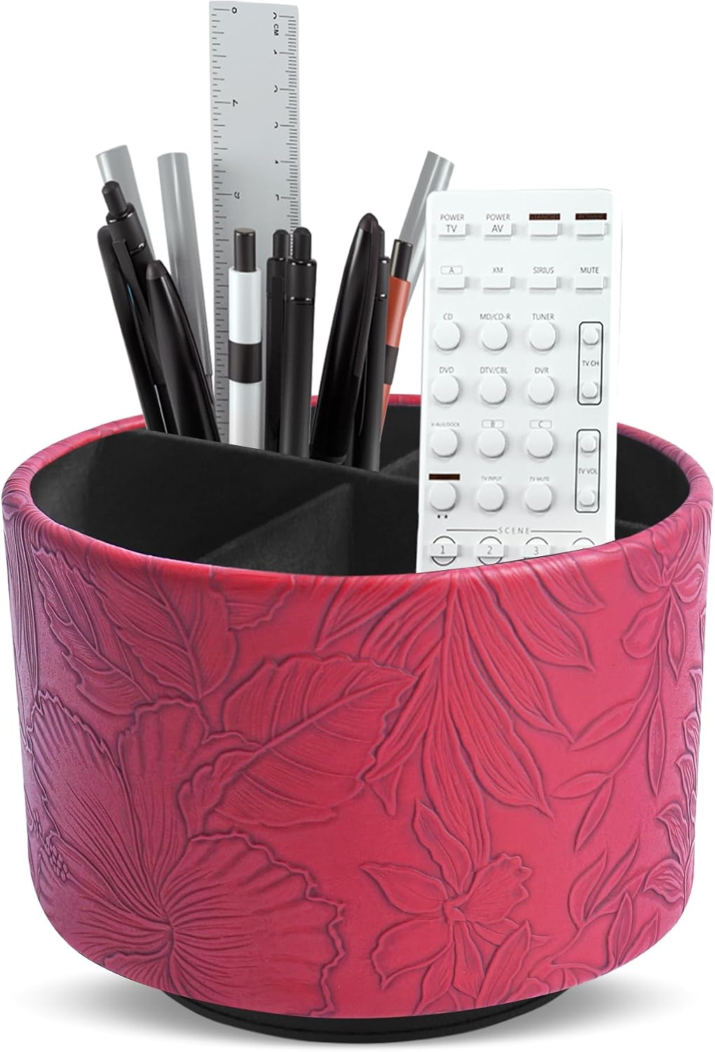 Round Leather Art Supply Organizer,Remote Control Holder,360 Degree Rotating,Multi-Functional Pencil Holder,4 Compartments Desktop Stationary Organizer(1-Blue Bird) - Colors B