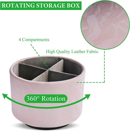 Round Leather Art Supply Organizer,Remote Control Holder,360 Degree Rotating,Multi-Functional Pencil Holder,4 Compartments Desktop Stationary Organizer(1-Blue Bird) - Colors A