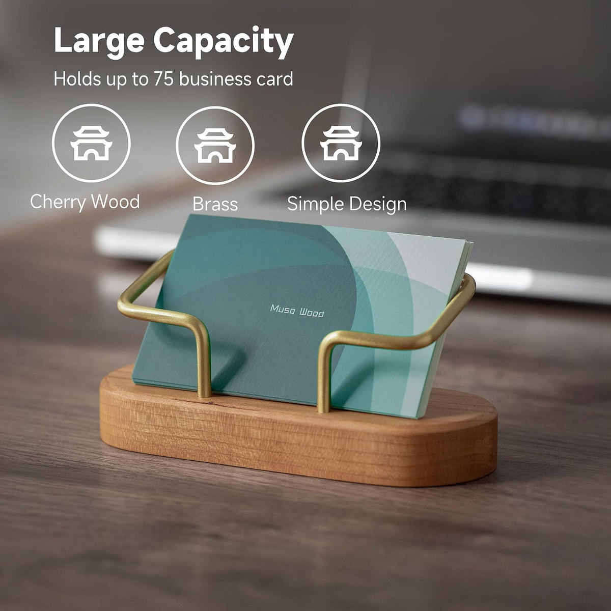 muso wood Business Card Holder for Desk, Wooden Creative Business Card Display for Desk, Wood Business Card Stand for Office, Tabletop (Cherry)
