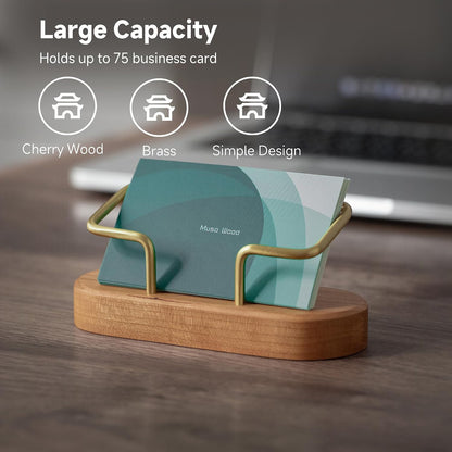 muso wood Business Card Holder for Desk, Wooden Creative Business Card Display for Desk, Wood Business Card Stand for Office, Tabletop (Cherry)