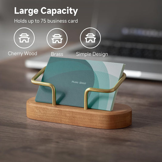 muso wood Business Card Holder for Desk, Wooden Creative Business Card Display for Desk, Wood Business Card Stand for Office, Tabletop (Cherry)