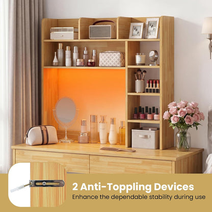 Desktop Bookshelf, Countertop Storage Hutch with 5 Shelves for Computer Desk, Desk 3-Tier Display Rack, Multipurpose Wood Desktop Hutch Storage Organizer for Dorm Office Home