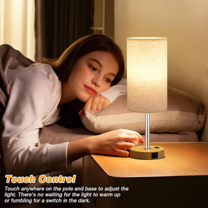 Dicoool Bedside Table Lamp for Bedroom - 3-Way Dimmable Touch Lamp, USB A+C