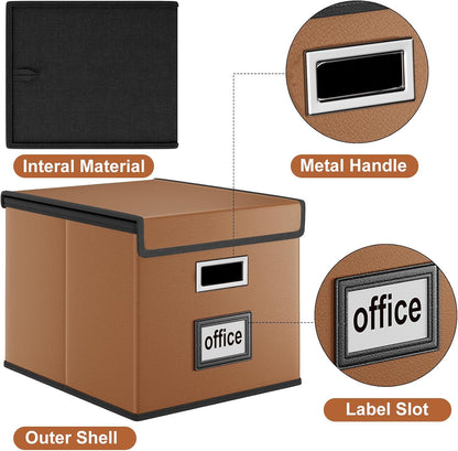 Upgraded Portable File Organizer Box with Lid, Collapsible Linen Hanging Filing Storage Boxes with Plastic Slides, Decorative Home/Office Filing System Box for File and Folders Storage (Gray)