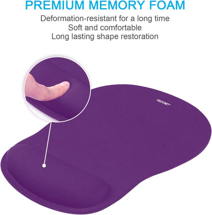 TECKNET Mouse Pad with Wrist Support, Ergonomic Gaming Mouse Pad Pain Relief, Portable Comfortable Mousepad for Computer, Laptop, Office, Home Non-Slip Base, Waterproof Surface - Black