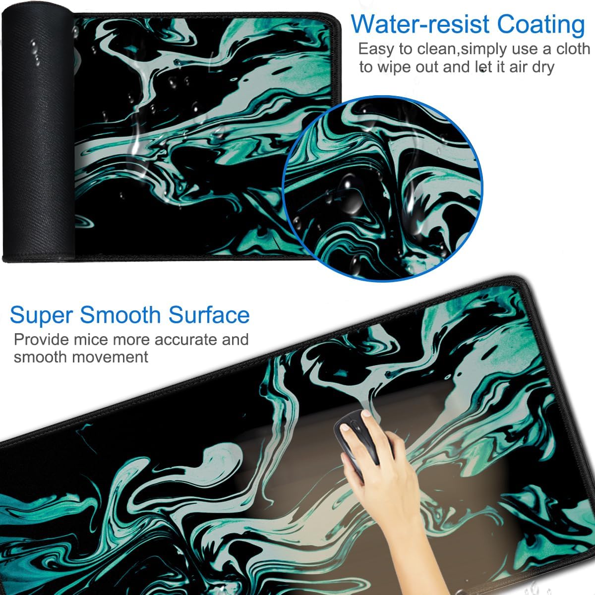 Large Gaming Mouse Pad, 31.5x15.7 inch Large Extended Computer Keyboard Mouse Mat, Water Resist Non-Slip Mousepad Rubber Base Long XXL Desk Mouse Pad for Work & Gaming, Office & Home, Black