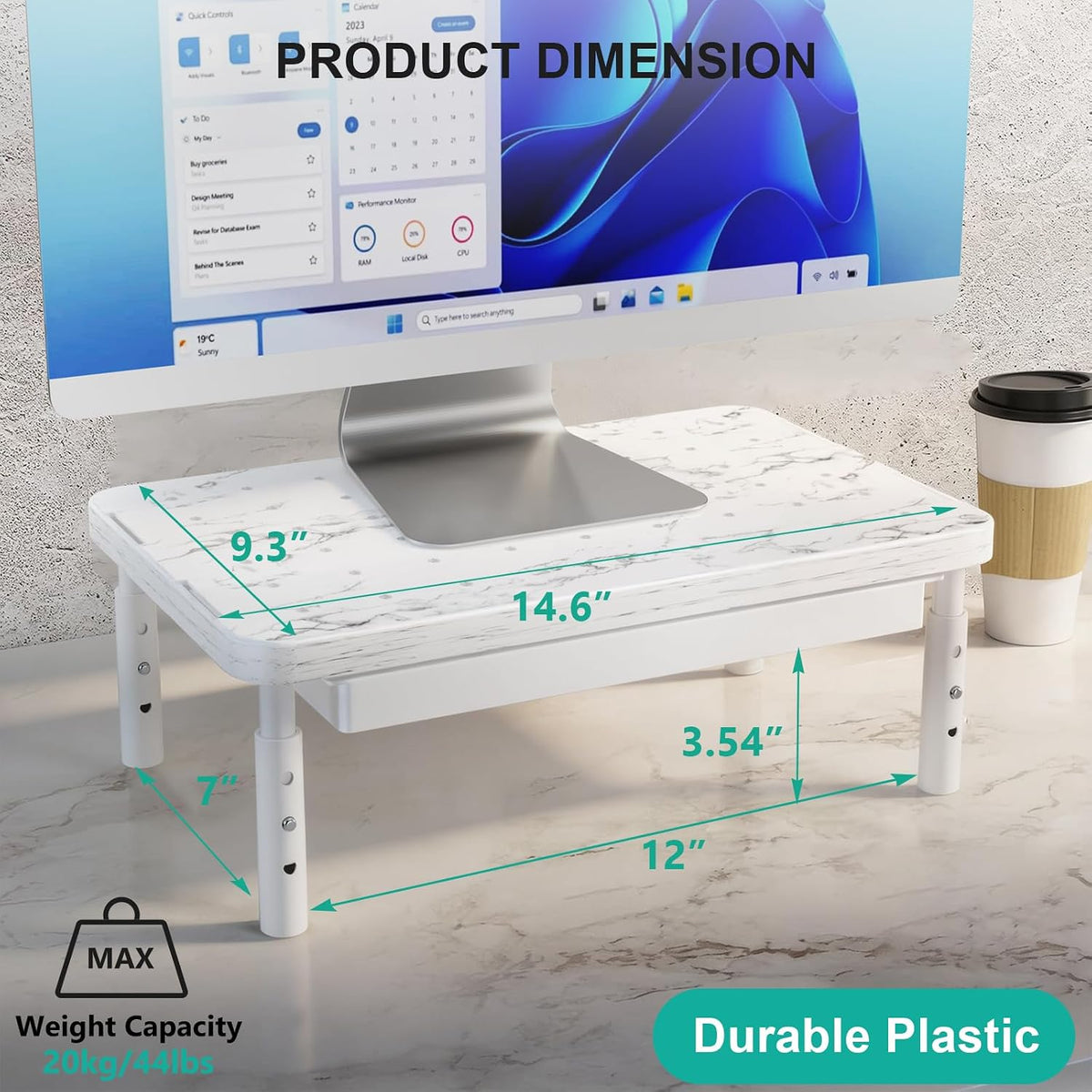 WALI Monitor Stand Riser with Drawer, Desk Organizers and Accessories for Computer, Printer, Laptop Stand for Home Office Supplies, (PTT005-B), 1 Pack, Black