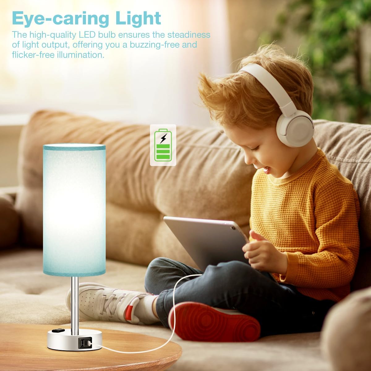 Fenmzee Bedside Table Lamp for Bedroom - Dimmable Touch, USB A+C, AC Outlet