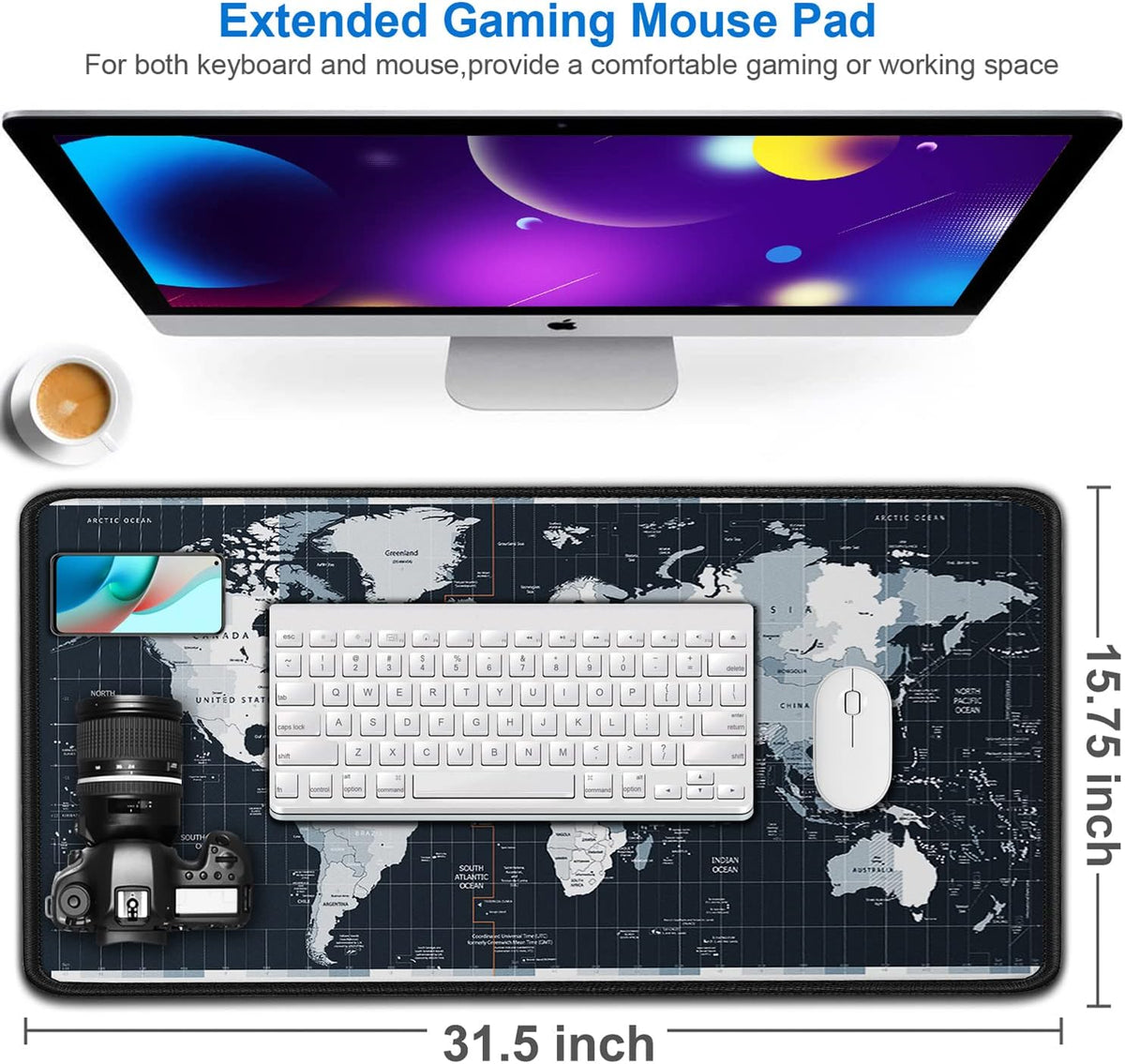 Large Gaming Mouse Pad, 31.5x15.7 inch Large Extended Computer Keyboard Mouse Mat, Water Resist Non-Slip Mousepad Rubber Base Long XXL Desk Mouse Pad for Work & Gaming, Office & Home, Black