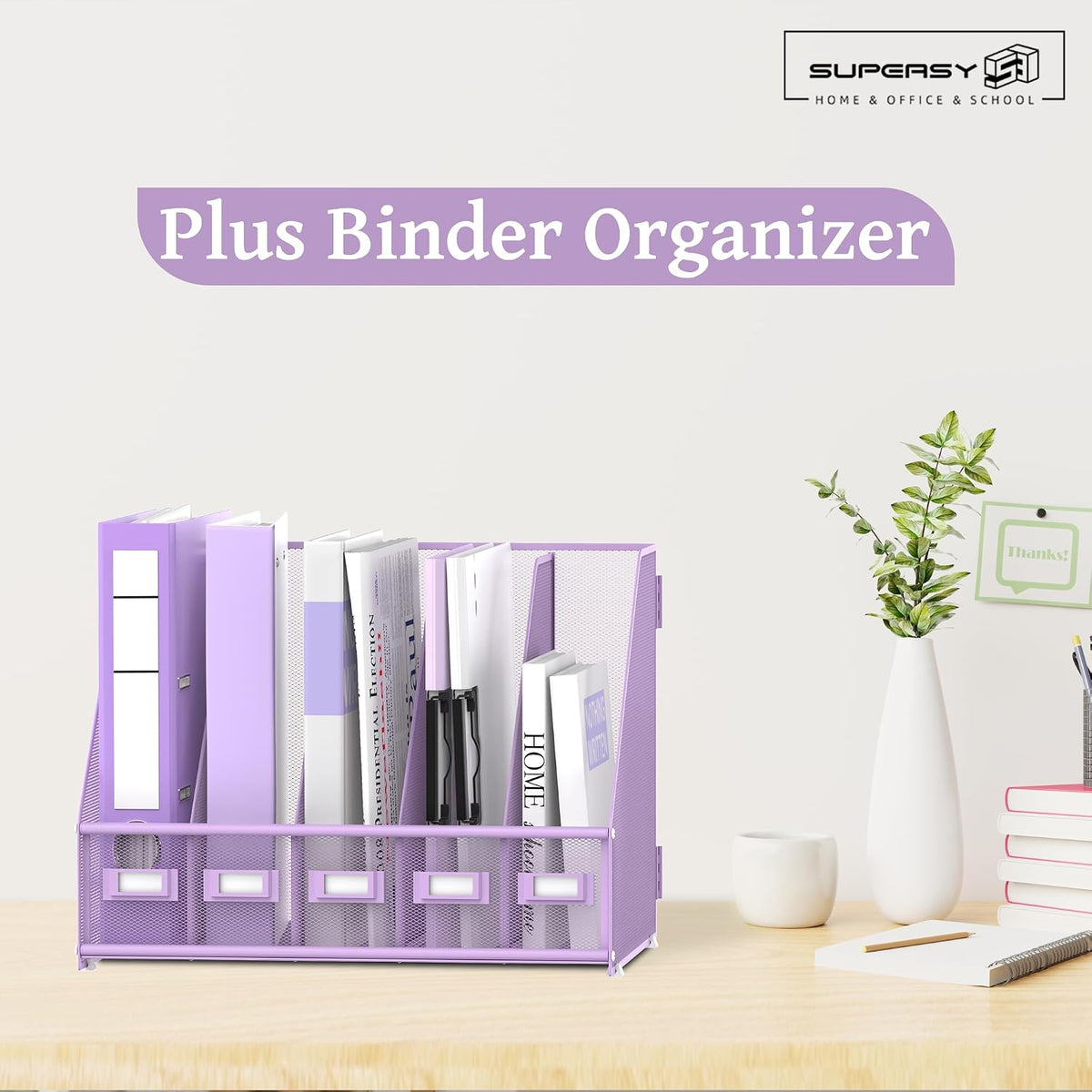 Desk Organizers Metal Desk Magazine File Holder with 5 Vertical Compartments Rack File Organizer for Office Desktop, Classroom, Home Workspace, Black