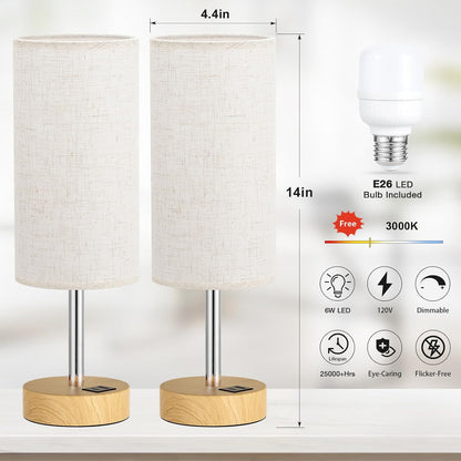 Dicoool Bedside Table Lamp for Bedroom - 3-Way Dimmable Touch Lamp, USB A+C