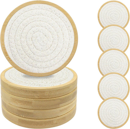 Wood Coasters for Drinks, Eykao Absorbent Coaster Sets of 5, Woven Drink Coasters for Coffee Table, Housewarming Gift for Farmhouse Home Decor,4 inches