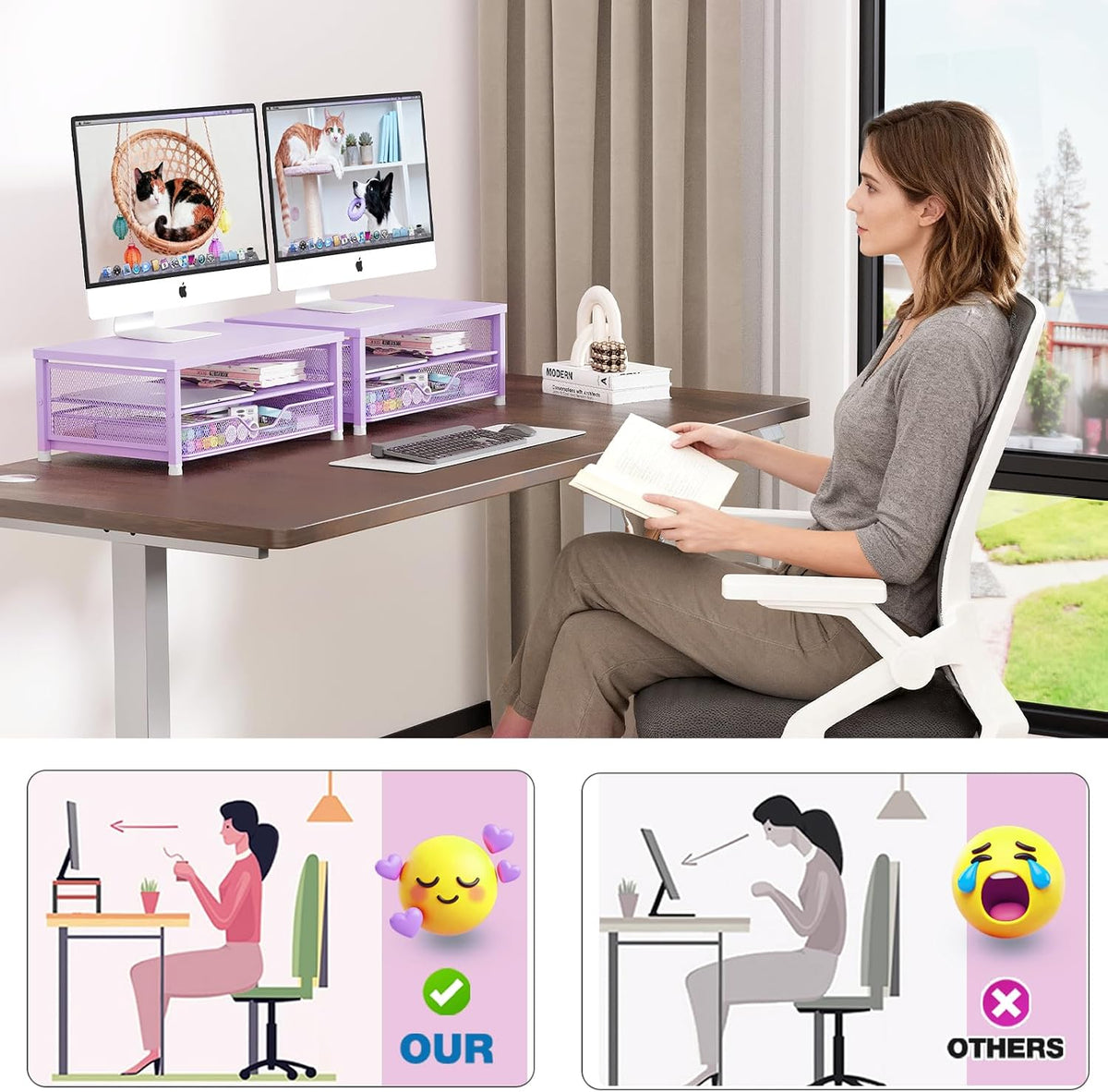 Desk Organizers and Accessories, Computer Monitor Stand Riser with Drawer and 2 Pen Holders, Printer & Laptop Stand, Office Desk Accessories & Workspace Organizers for Home Office Supplies, Black