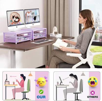 Desk Organizers and Accessories, Computer Monitor Stand Riser with Drawer and 2 Pen Holders, Printer & Laptop Stand, Office Desk Accessories & Workspace Organizers for Home Office Supplies, Black