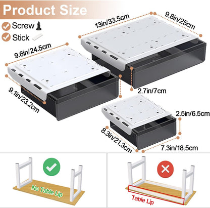 SVNNELP Under Desk Table Drawer Storage Organizer,3 Pack Large & Medium & Small Slide Out Desk Drawers - Hidden Desktop Organizer,Attachable Pencil Storage Tray Under Table(SML)