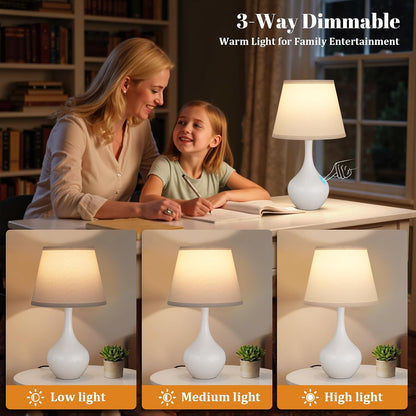 Seealle Touch Table Lamp for Bedroom, 3-Way Dimmable Small Bedside Lamps for Night Stands with Wires, Wood-Paint Desk Lamp for Kids Room, Office, Living Room, End Table(LED Bulb Included)