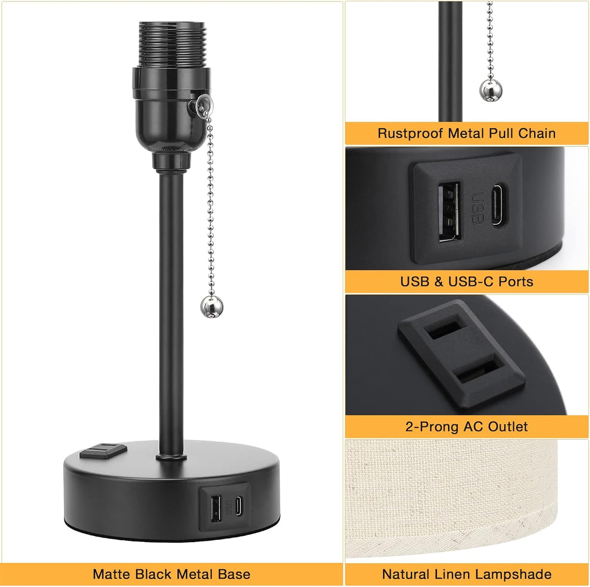 Dicoool Bedside Table Lamp for Bedroom - Small Desk Lamp with USB Ports