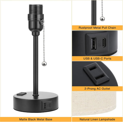 Dicoool Bedside Table Lamp for Bedroom - Small Desk Lamp with USB Ports