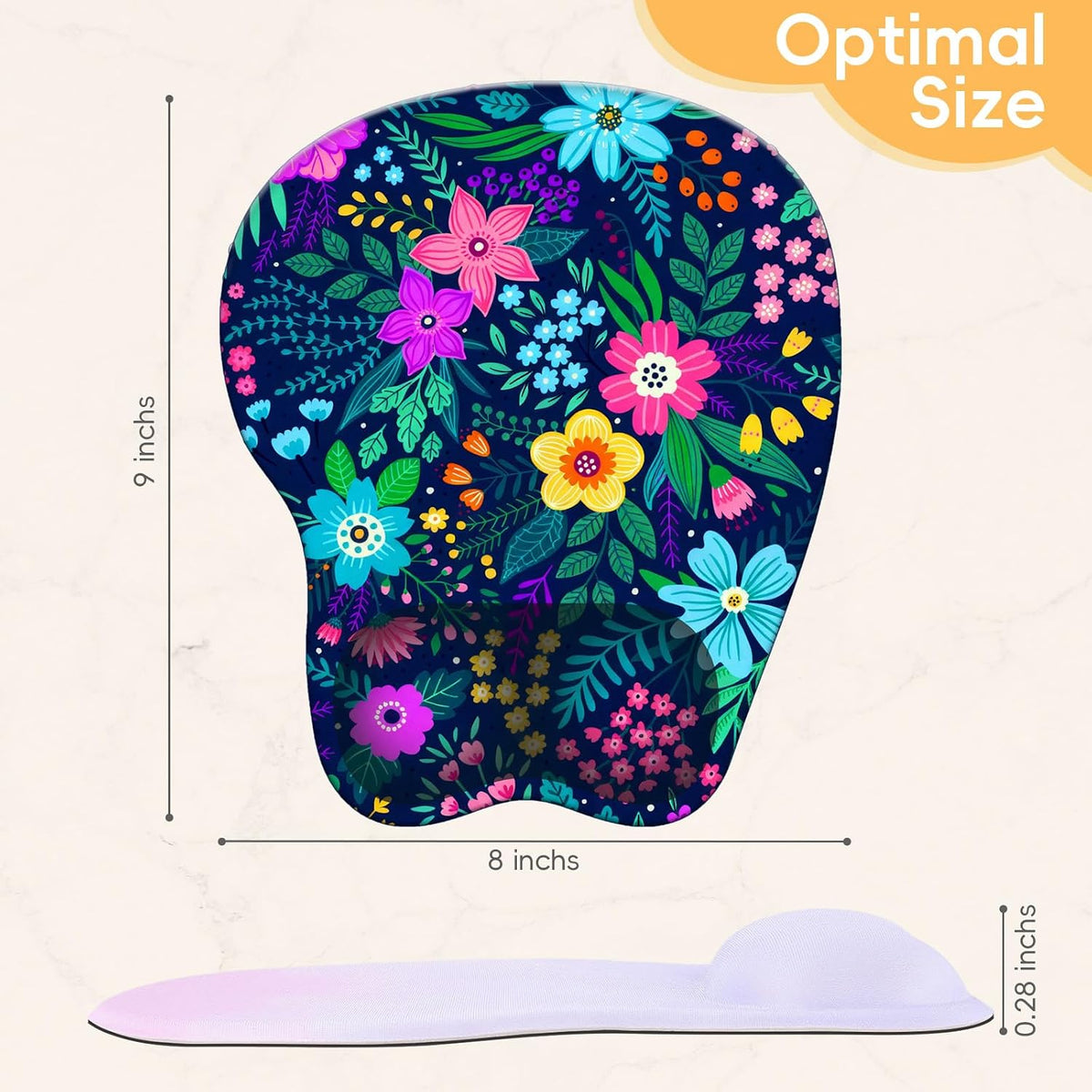 Wrist Support Mouse Pad Anti Slip Rubber Wrist Rest Mousepad 9in X 8in Small Desktop Notebook Mouse Mat for Working and Gaming (M-Pink Floral)