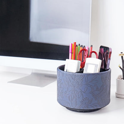 Round Leather Art Supply Organizer,Remote Control Holder,360 Degree Rotating,Multi-Functional Pencil Holder,4 Compartments Desktop Stationary Organizer(1-Blue Bird) - Colors B
