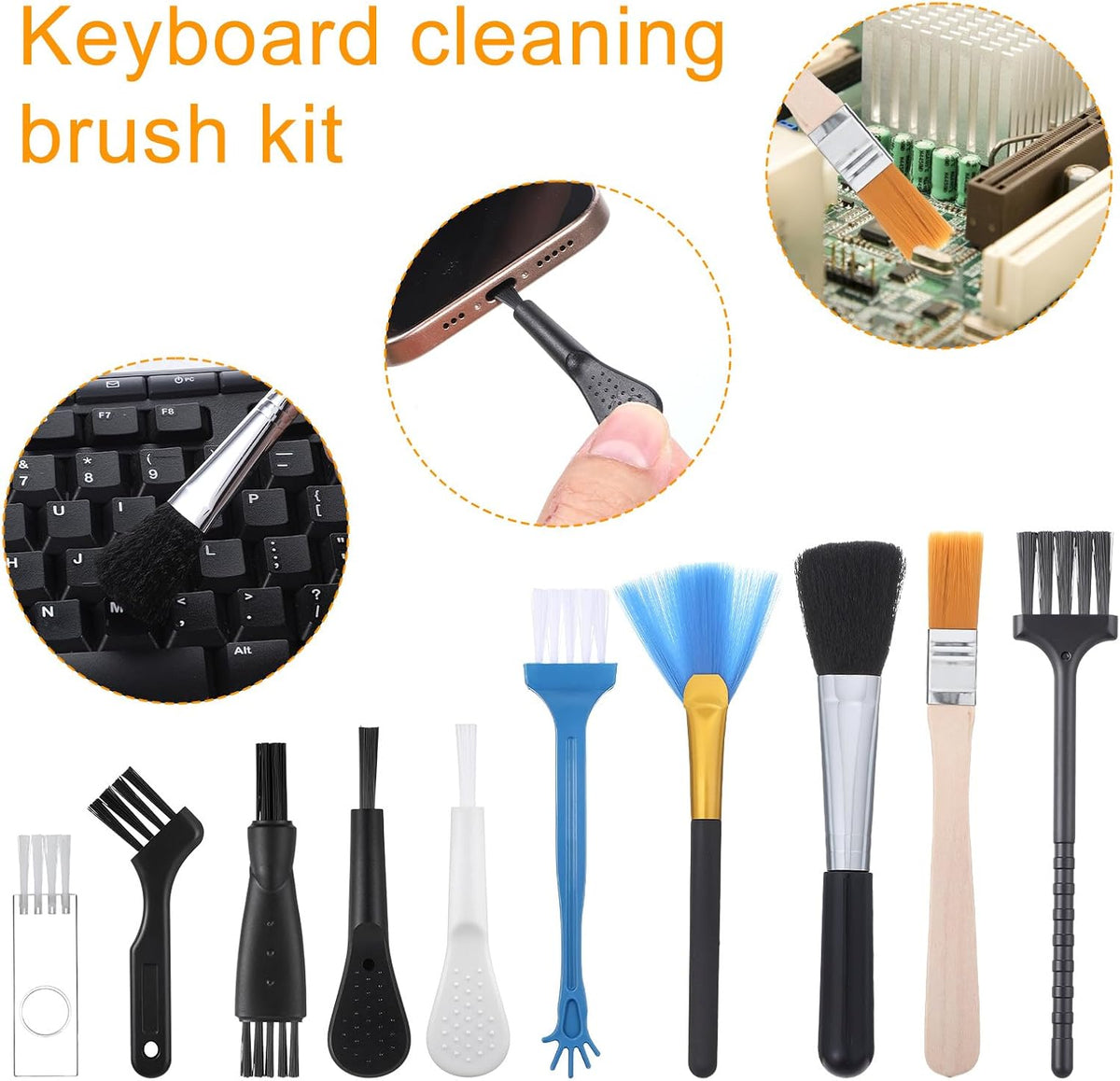 Bewudy 10 PCS Mini Keyboard Cleaning Brushes Kit, Anti-Static Electronic Dust Cleaning Brushes with PP Bristles, for Computer Keyboard, Motherboard, Camera, Small Space