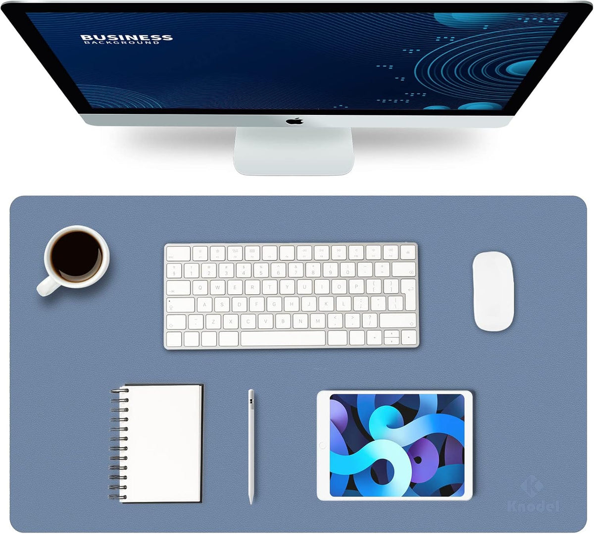 K KNODEL Large Office Leather Desk Mat, Mouse and Keyboard Pad, Computer and Laptop Mat, Desktop Protector and Cover, Writing Pad and Blotter (31.5"x15.7", Black)